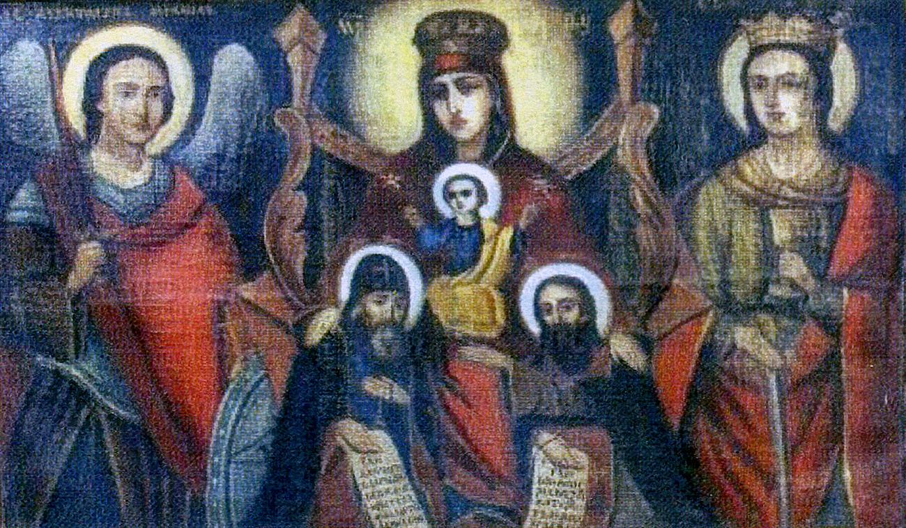 Богоматерь Печерская с предстоящими Архистратигом Михаилом и великомученицей Варварой. Искусство Евразии, журнал об искусстве 
