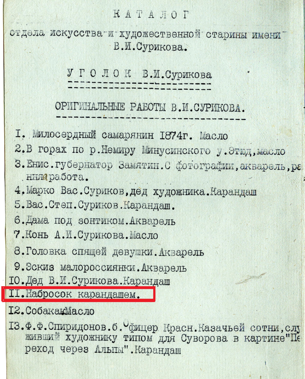 Машинописный каталог отдела искусств и художественной старины имени В.И. Сурикова. Искусство Евразии, журнал об искусстве 
